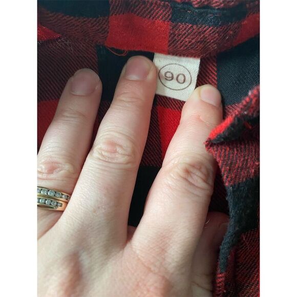 Unisex Red Buffalo Plaid Button Down Onesie - Picture 2 of 2